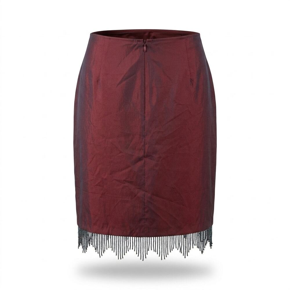 Venezia Burgundy Red Lace Trim Fringe Stretch Pencil Skirt Women Size 24